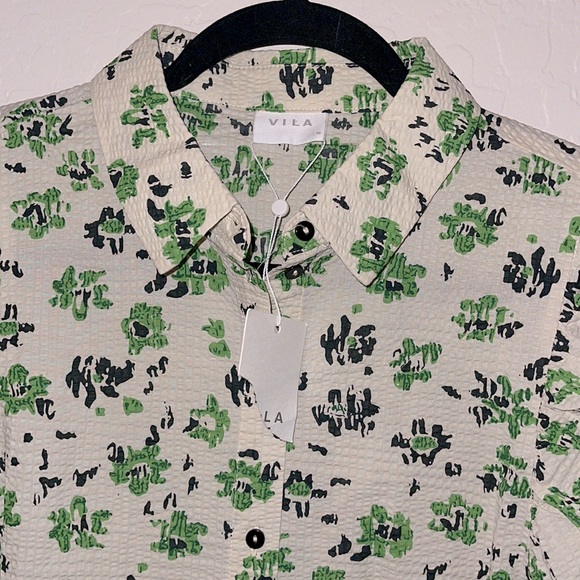 ASOS Vila shirt dress floral print in Sandshell size 4. Green, Black, Cream NEW - Picture 5 of 16